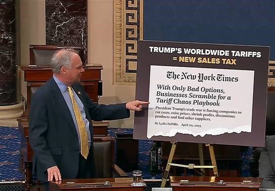 Senator Kaine speaking and referencing infographic on Senate floor.